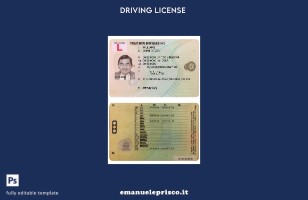 verified style modello di patente di guida provvisoria del Regno Unito in stile verificato template